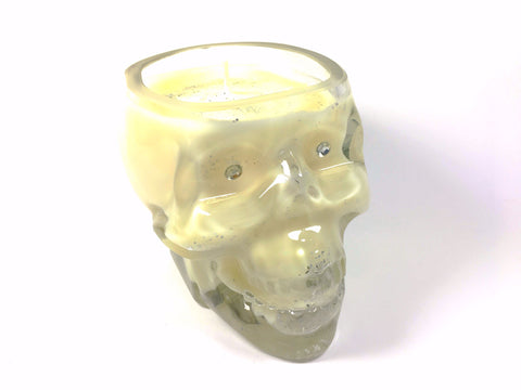 White Floral Bouquet Skull Candle